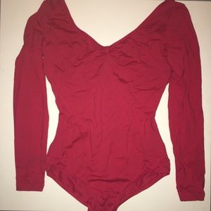 Red Long Sleeve Ballet Leotard